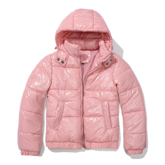 Damen glänzende Steppjacke mit abnehmbarer Kapuze R&B
