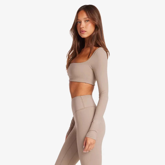 Damen Sportliches Langarm Crop-Top R&B