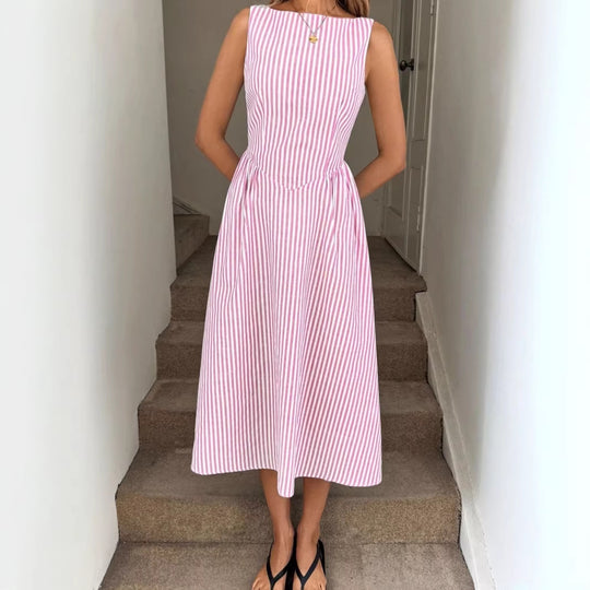 Damen Elegantes Midi-Kleid im Streifenlook R&B