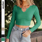 Damen lässiges Crop-Top mit tiefem V-Ausschnitt und feiner Rippstruktur R&B