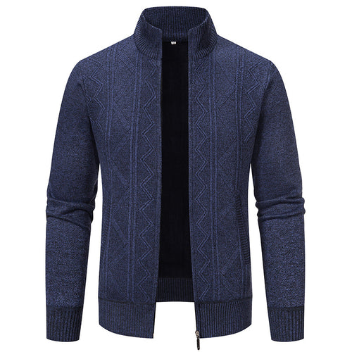 Herren elegante Strickjacke mit strukturiertem Zopfmuster und hohem Kragen R&B
