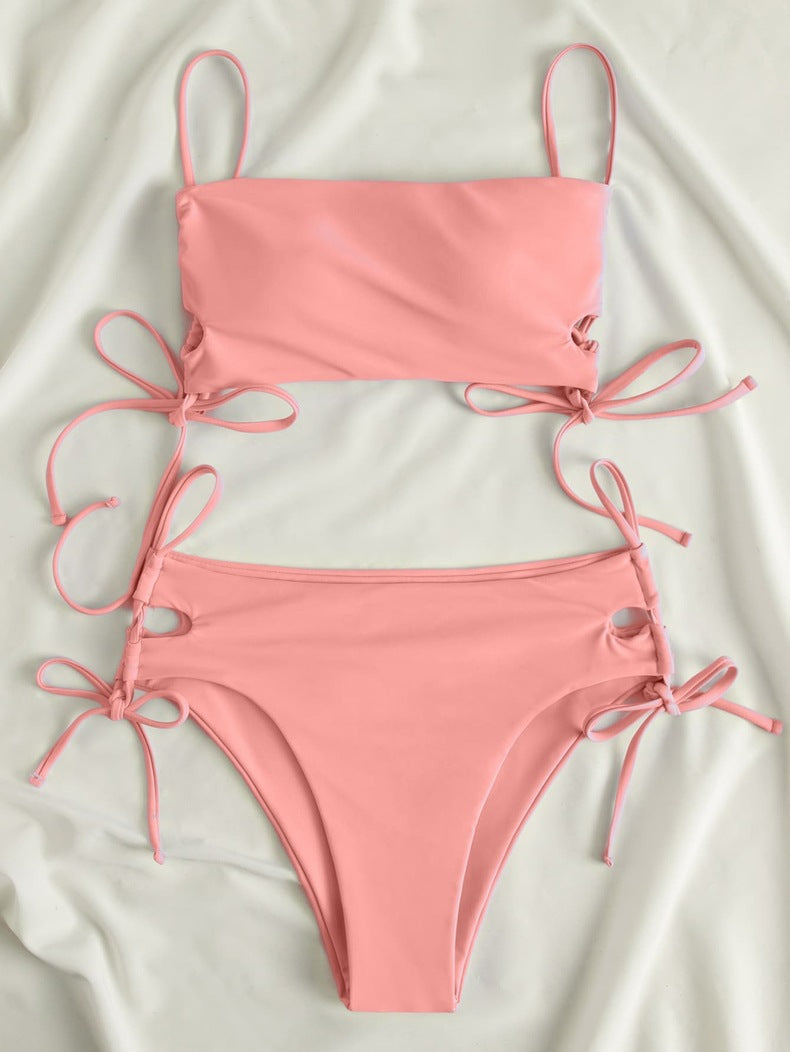 Damen Crop-Top Bikini-Oberteil mit verstellbaren Bindebändern R&B