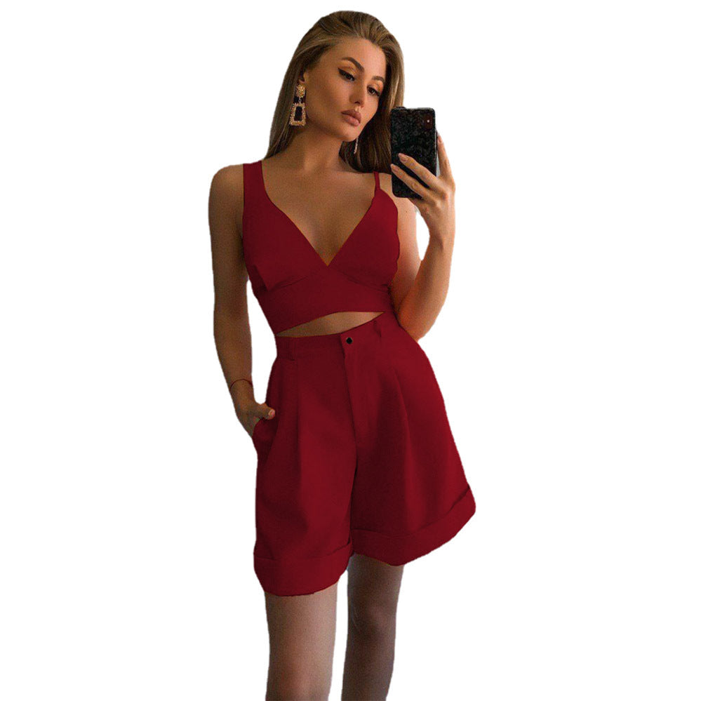Damen modernes Crop-Top und weite Shorts Set R&B