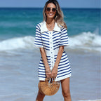 Damen modischer Strandkleid mit gestreiftem Design und kragen R&B