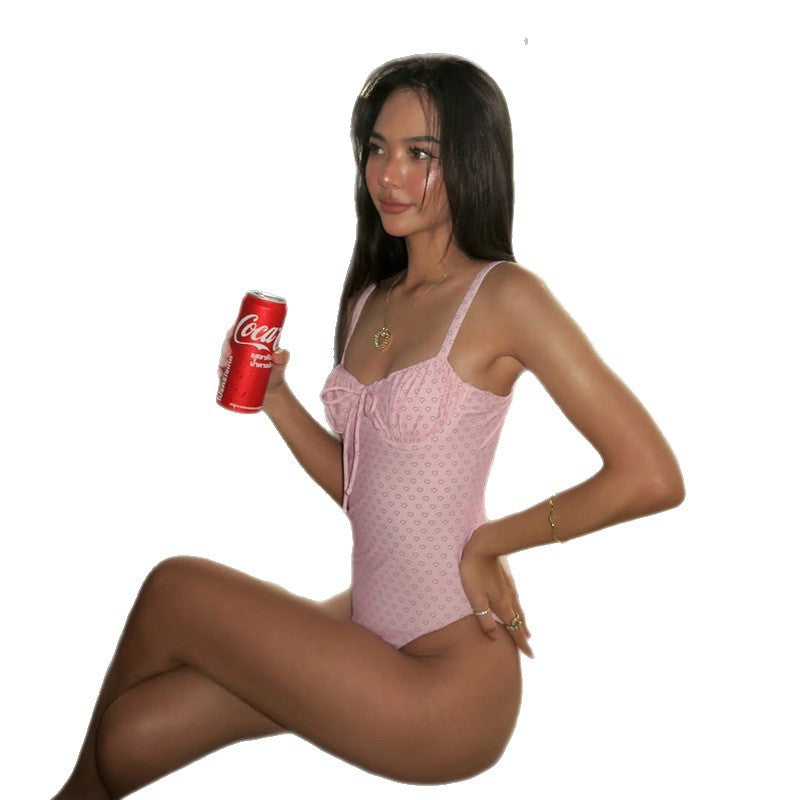 Damen Badeanzug mit süßem Herzmuster und verstellbaren Trägern R&B