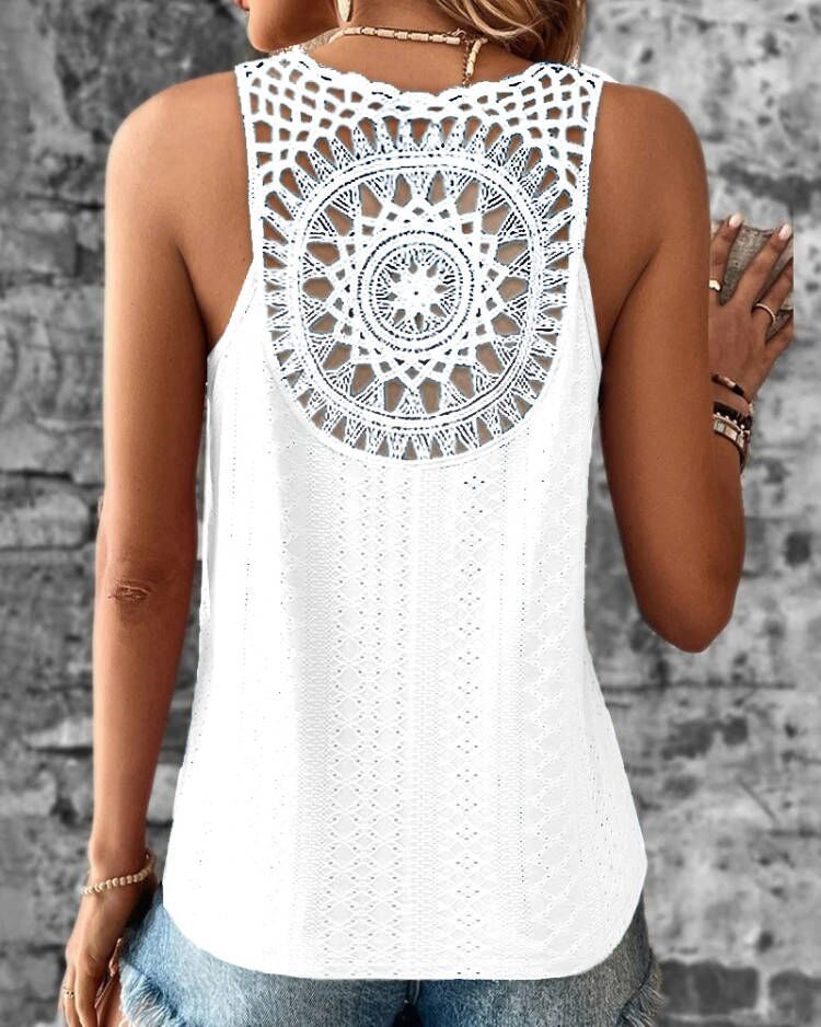 Damen luftiges Häkelshirt mit einzigartigem Rückendetail R&B
