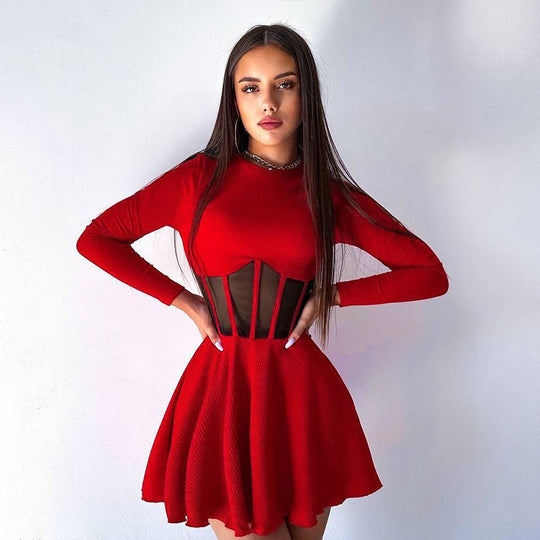Damen Hochwertiges und elegantes Minikleid mit transparenten Einsätzen R&B