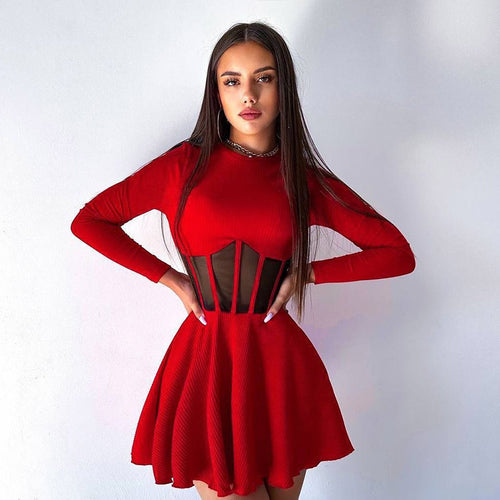 Damen Hochwertiges und elegantes Minikleid mit transparenten Einsätzen R&B