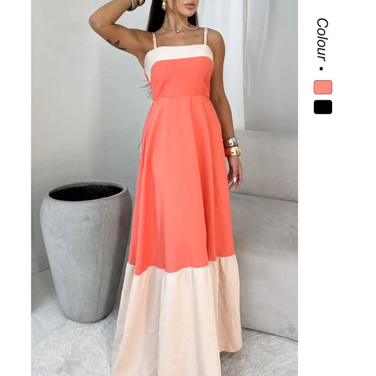 Damen Maxikleid aus hochwertiger Baumwolle mit kontrastierendem Saum R&B