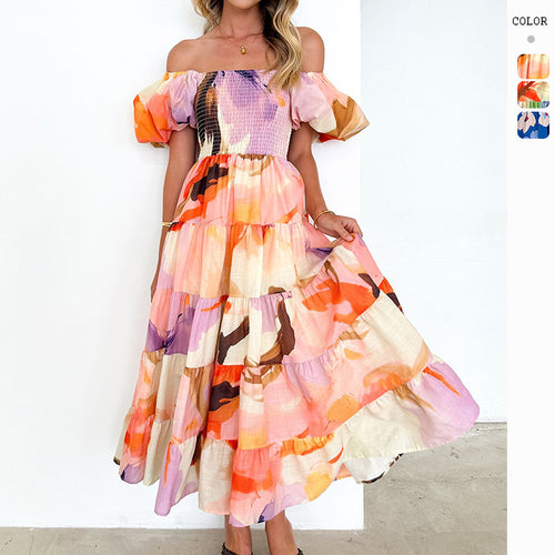 Damen Maxikleid mit Puffärmeln und floralem Smocking R&B