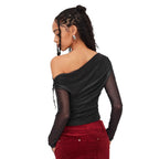 Damen Trendy Shirt mit transparenten Ärmeln R&B
