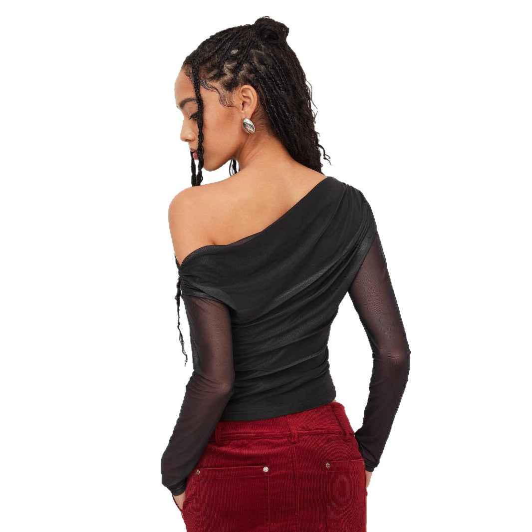 Damen Trendy Shirt mit transparenten Ärmeln R&B