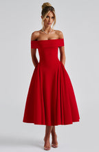 Damen Elegantes Abendkleid mit Schulterfreiem Design und Voluminösem Rock R&B