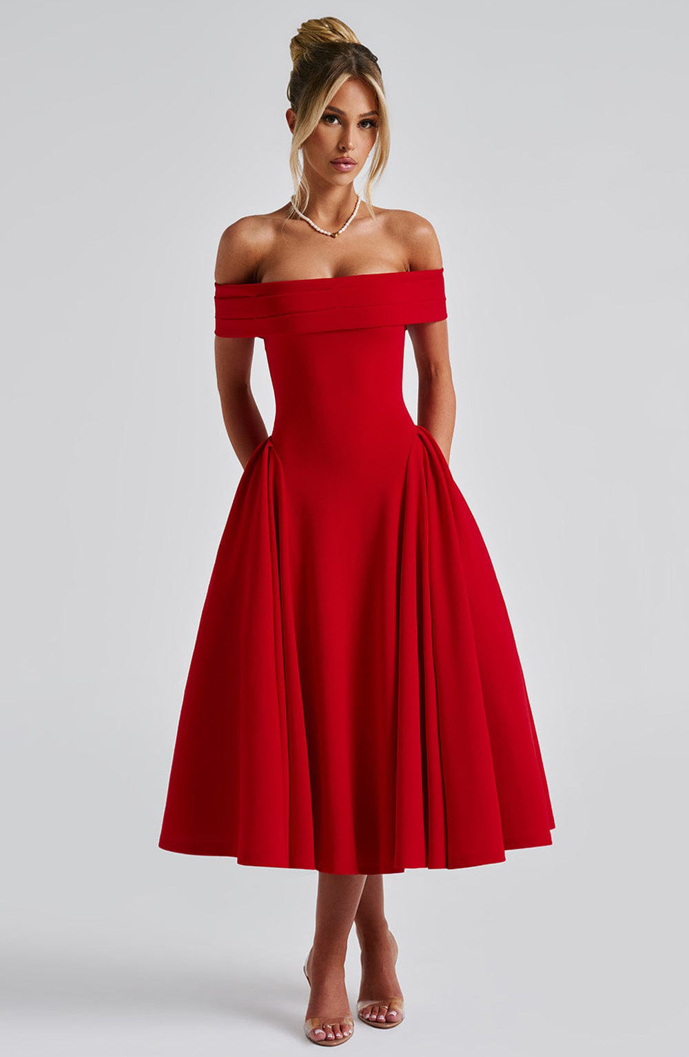 Damen Elegantes Abendkleid mit Schulterfreiem Design und Voluminösem Rock R&B