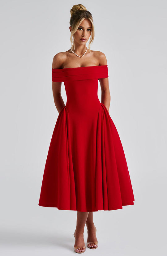 Damen Elegantes Abendkleid mit Schulterfreiem Design und Voluminösem Rock R&B