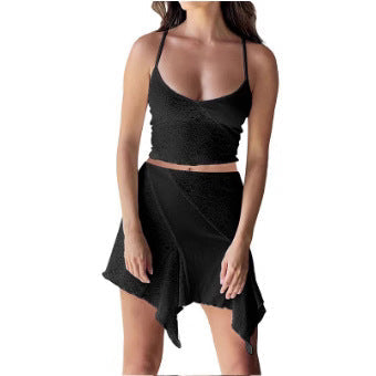 Damen Crop-Top und verspielter Rock mit asymmetrischem Saum R&B