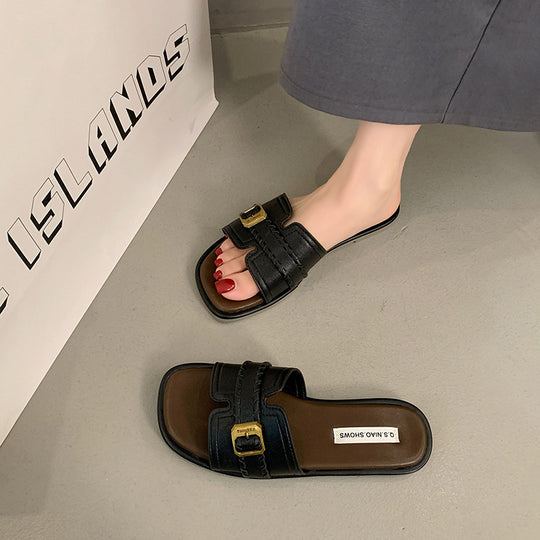 Damen modische Slippers mit geschmeidigem Obermaterial und eleganter Schnalle R&B