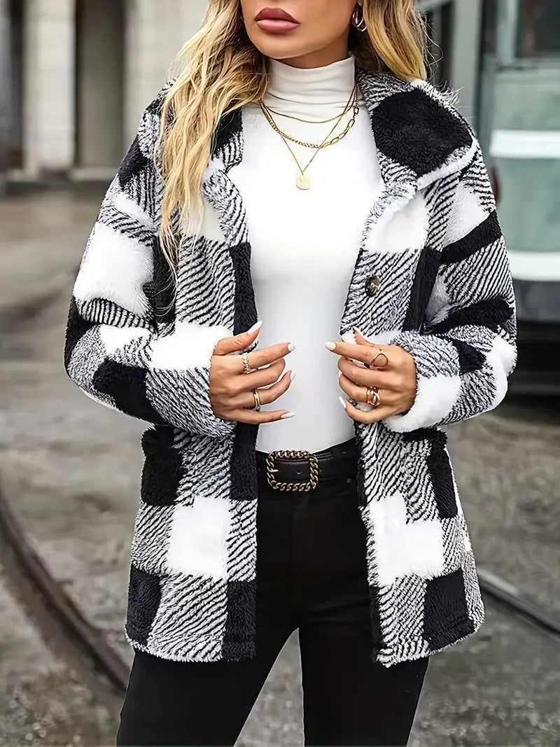Damen Kuschelige Karofleecejacke im Casual-Stil R&B