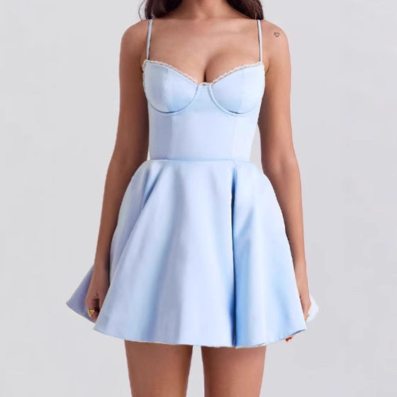 Damen Verspieltes A-Linien Kleid mit Spitzenbustier und verstellbaren Trägern R&B
