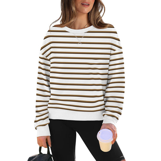 Damen lässiger Sweatshirt mit modernem Streifenmuster und Rundhalsausschnitt R&B
