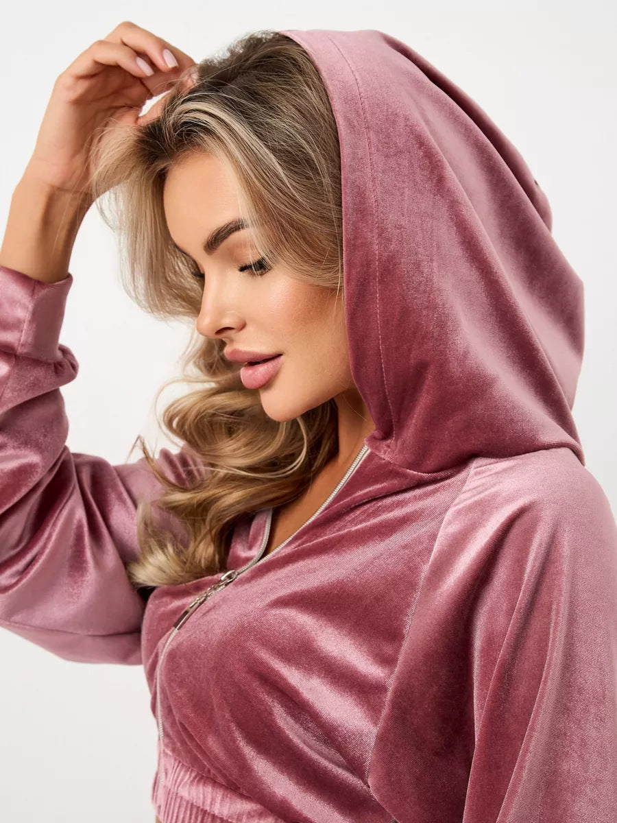 Damen elegantes Fleece-Hoodie mit hohem Kragen und Reißverschluss R&B