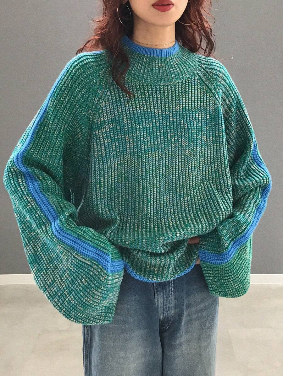 Damen lässiger Pullover mit gestricktem Strukturmuster und farblich abgesetzten Ärmelbündchen R&B