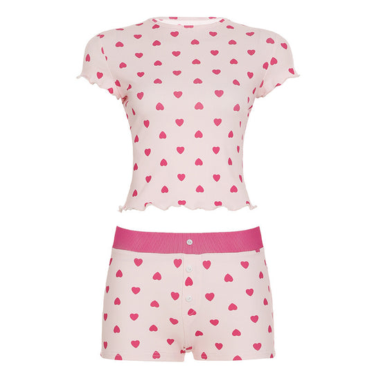 Damen Freizeitpyjama Set mit herzförmigem Design und elastischem Bund R&B