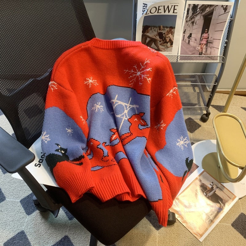 Damen festlicher Pullover mit Weihnachtsmotiv und Rundhalsausschnitt R&B