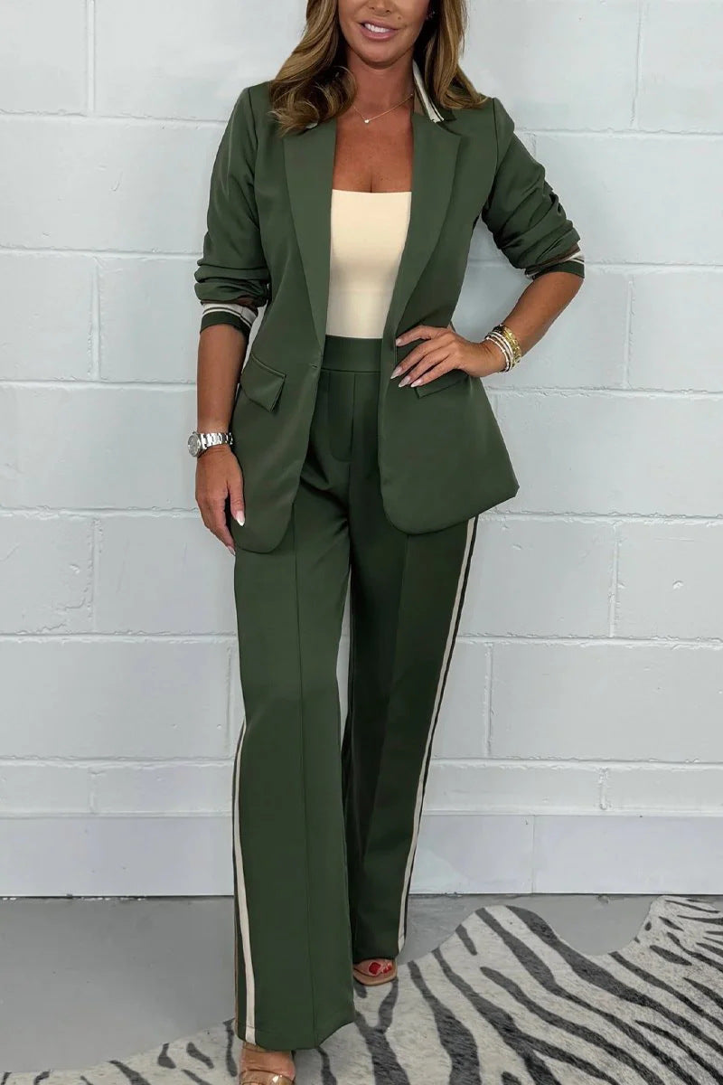 Damen nan tailliertes Longblazer-Hosen-Set mit Bügelfalte, weitem Bein und seitlicher Paspel R&B