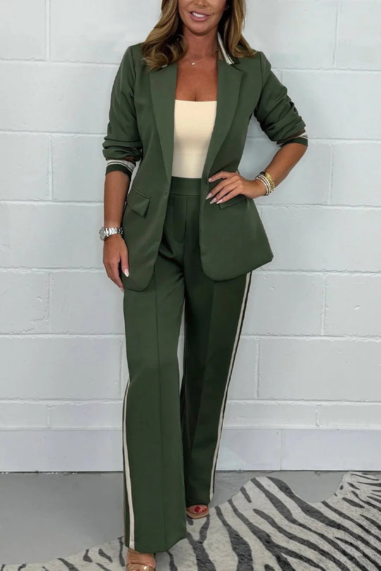 Damen nan tailliertes Longblazer-Hosen-Set mit Bügelfalte, weitem Bein und seitlicher Paspel R&B