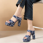 Damen Plateau-Sandaletten mit stylishen Riemen und hohem Blockabsatz R&B