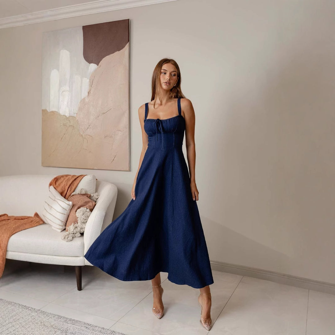 Damen Midikleid mit Bindegürtel und schwingendem Rock R&B