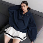 Damen lässiger Pullover mit steigendem Kragen und Reißverschluss R&B
