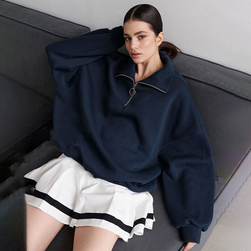 Damen lässiger Pullover mit steigendem Kragen und Reißverschluss R&B