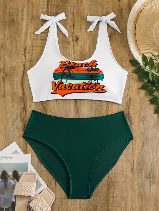 Damen Crop-Top-Bikini-Set mit verspielten Schleifen R&B