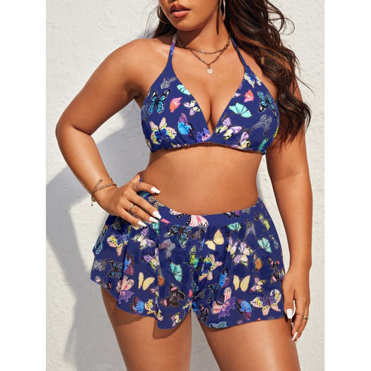 Damen Bikiniset mit modischen Shorts und buntem Schmetterlingsdesign R&B