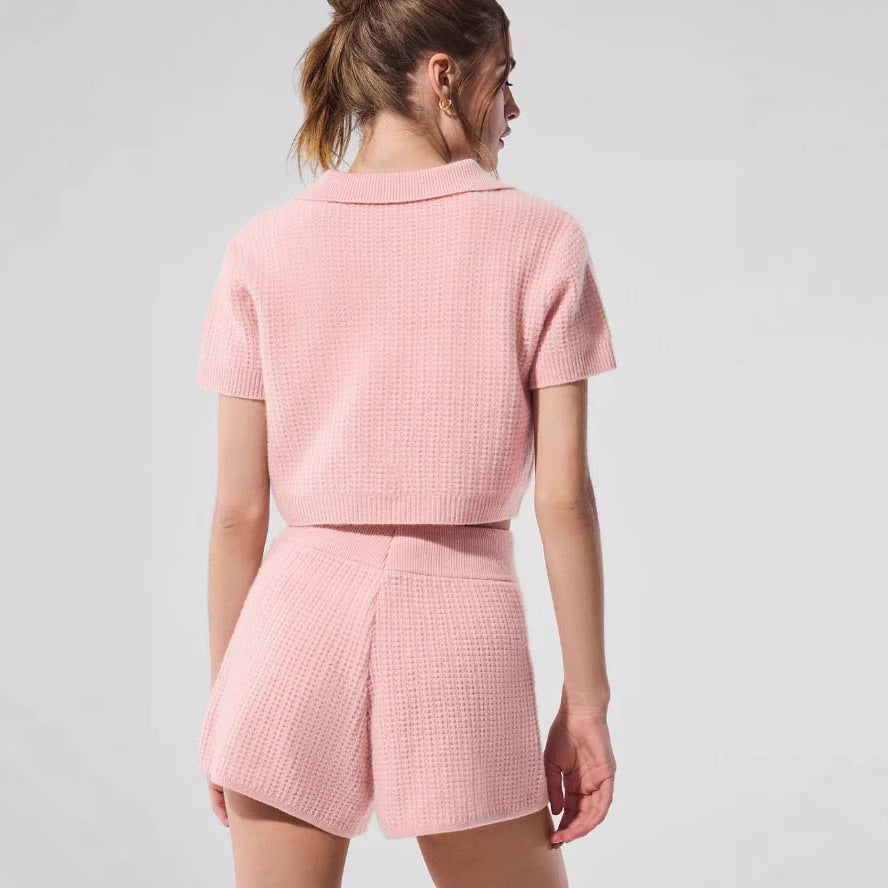 Damen Kurzarm Poloshirt und Shorts Set R&B