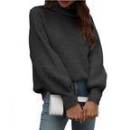 Damen Oversized Strickpullover mit hohem Kragen und Rippstruktur R&B