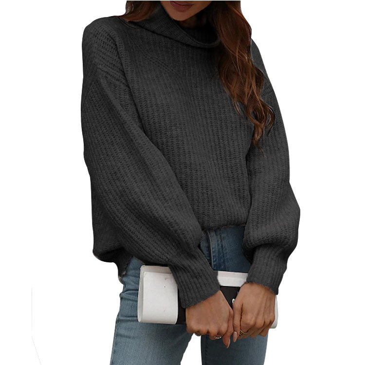 Damen Oversized Strickpullover mit hohem Kragen und Rippstruktur R&B