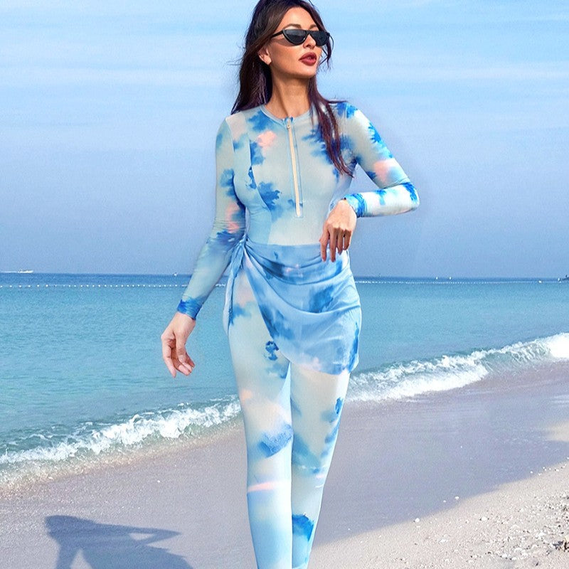 Damen Langarm-Schwimmanzug mit trendigem Wickeldesign R&B