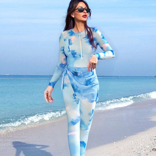 Damen Langarm-Schwimmanzug mit trendigem Wickeldesign R&B