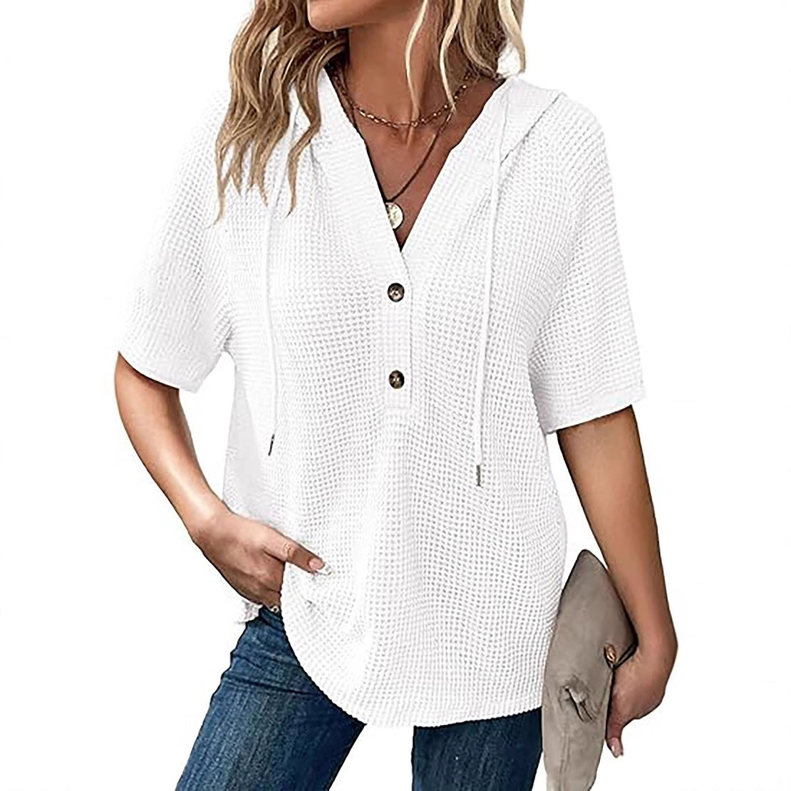 Damen modisches Hoodie-Oberteil mit Knopfleiste und lässigem Schnitt R&B