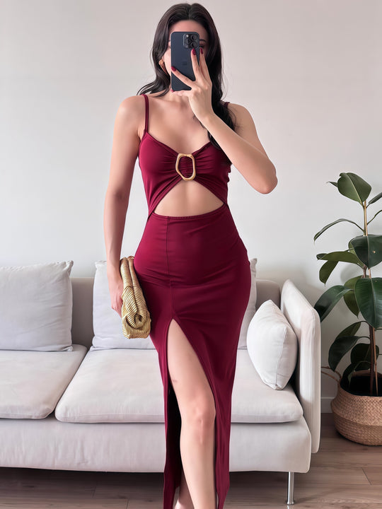 Damen Figurbetontes Maxikleid mit Cut-Outs und elegantem Gürtel R&B