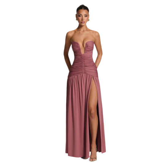Damen Abendkleid mit tiefem V-Ausschnitt und eleganter Drapierung R&B