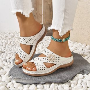 Damen modische Sandalen mit dekorativen Perlen und atmungsaktivem Obermaterial R&B