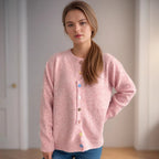 Damen kuschelige Strickjacke mit bunten Knopfdetails R&B