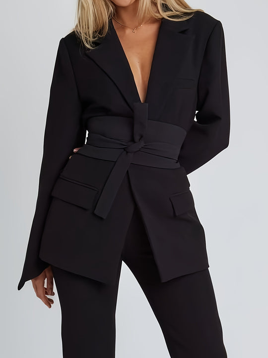 Damen eleganter Blazer mit tailliertem Schnitt und praktischem Gürtel R&B