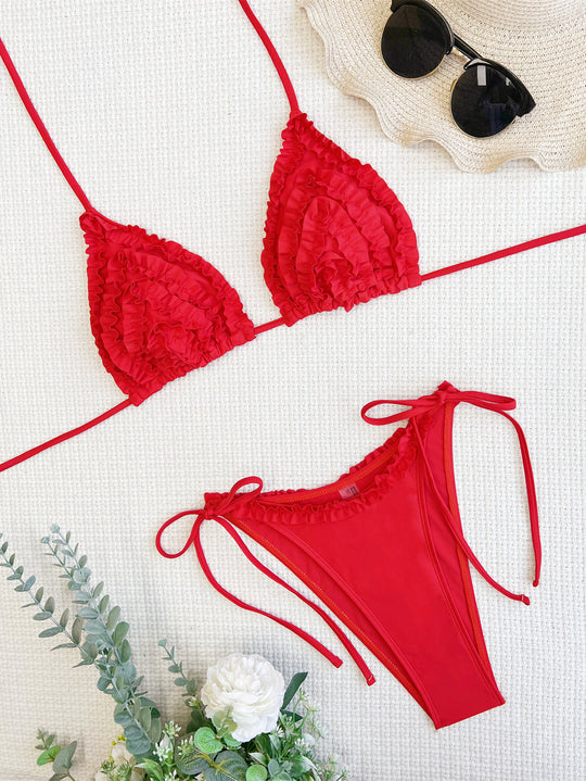 Damen Triangel-Bikini mit Rüschendesign und verstellbaren Bindebändern R&B
