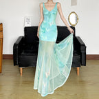 Damen Maxikleid mit transparenten Schichten und floralem Muster R&B
