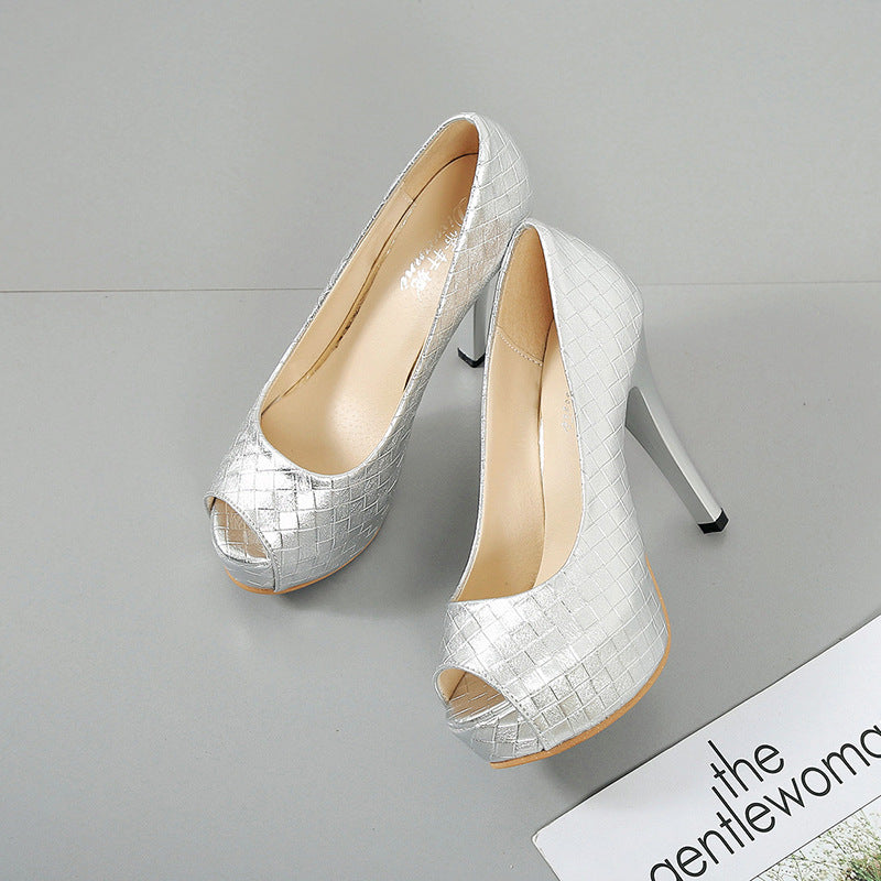 Damen Peep-Toe High Heels mit dekorativem geflochtenem Design und hohem Stiletto-Absatz R&B